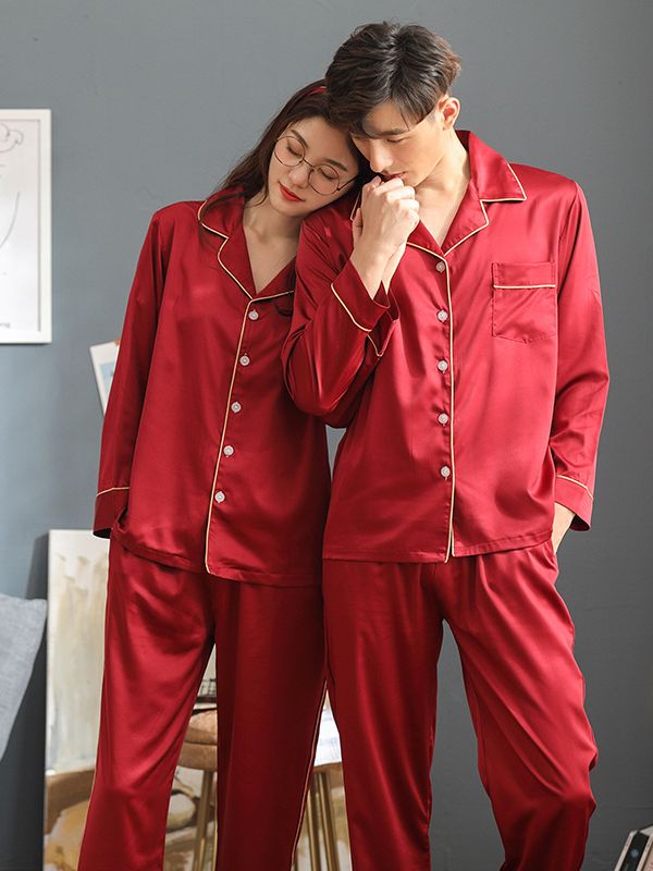 Bộ lụa satin mặc nhà cặp đôi ☘️đồ ngủ pijama lụa trơn màu xanh ngọc ❤️ivy635r