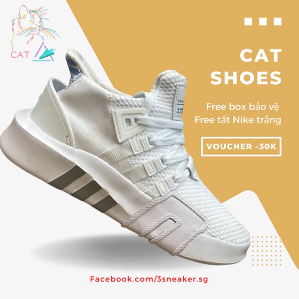 Giày Adidas EQT Basketball Adv Running White Ash Blue, Adidas EQT Trắng  Xanh Dương; Full Box, Phụ Kiện, Tặng Vớ Trắng 