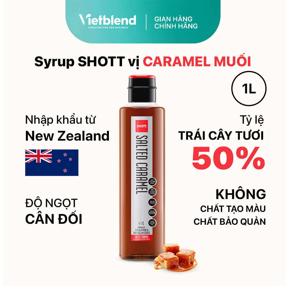 Syrup pha chế shott - vị caramel muối - chai 1l