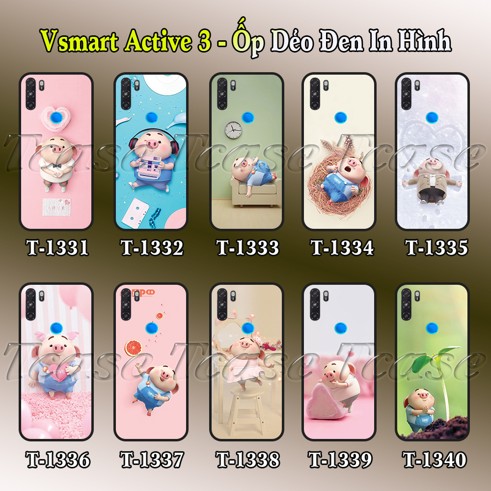 [HCM]Ốp lưng Vsmart Active 3 dẻo đen in hình Chú heo hồng cute