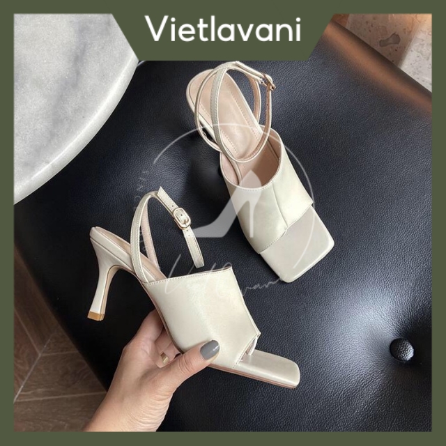 Giày cao gót nữ vietlavani vnks24 dáng sandal hở mũi, gót nhọn cao 5 cm, màu kem