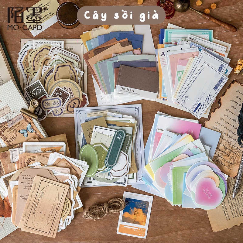 S79 - Set 50 tờ giấy ghi chú note vintage cổ điển MoCard trang trí sổ bullet journal, junk journal - Cây Sồi Già