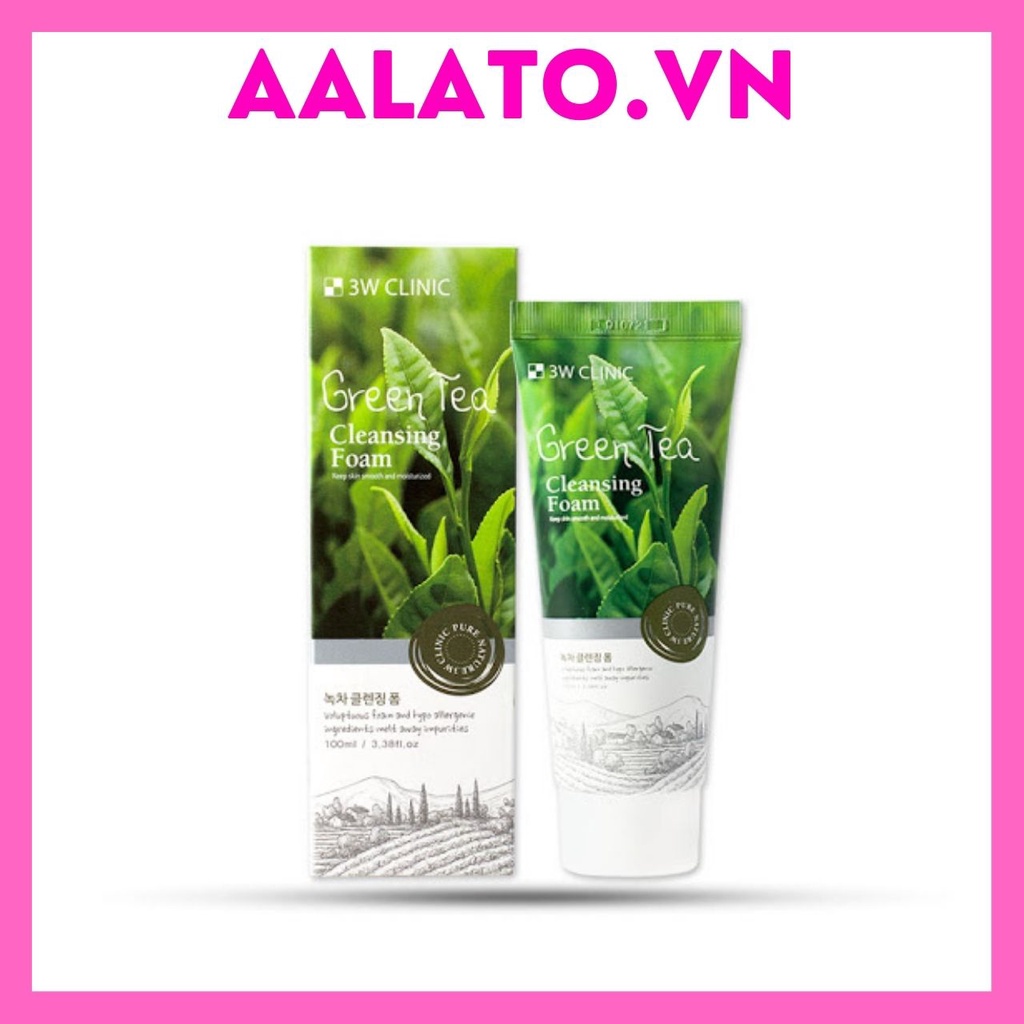 Sữa rửa mặt trà xanh cho da dầu ngăn ngừa mụn làm trắng sạch 3w clinic cleansing foam hàn quốc
