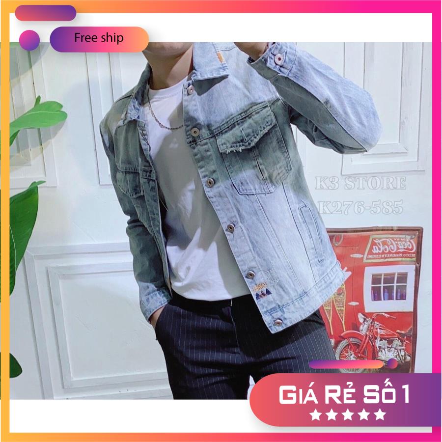 ÁO KHOÁC JEAN NAM CHẤT LIỆU DENIM CAO CẤP - PHONG CÁCH TRẺ TRUNG - PHỐI RÁCH NHẸ MS90