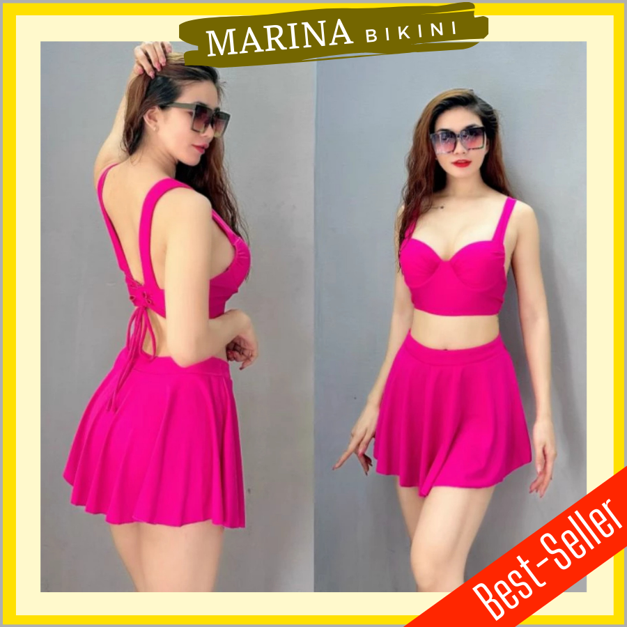 Bikini 2 mảnh đồ bơi nữ bikini nâng ngực set đi biển gọng vuông váy xòe xinh xắn MARINA037
