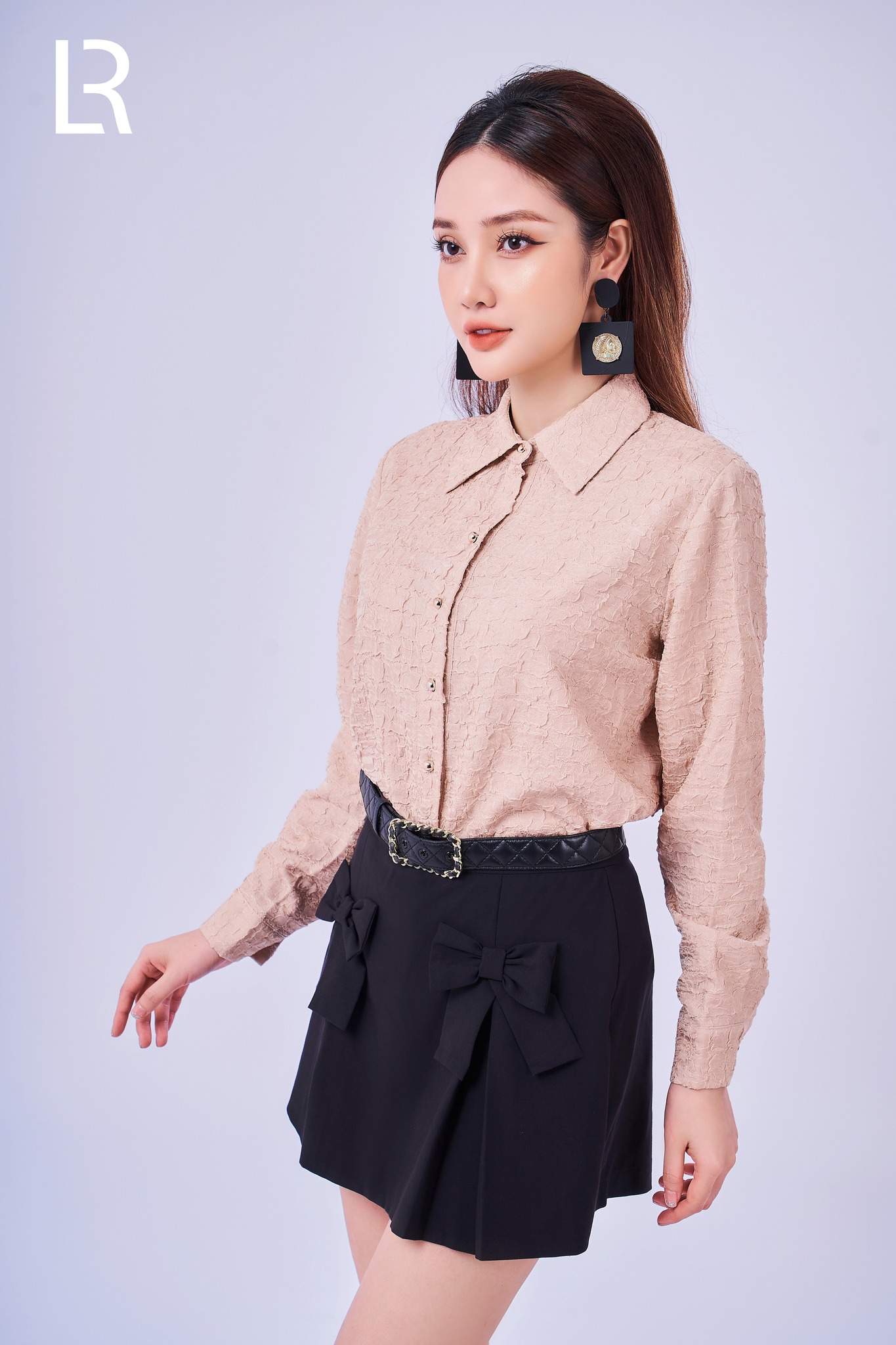 Áo sơ mi dài tay chất liệu lụa xốp hàn clara mare lab0010