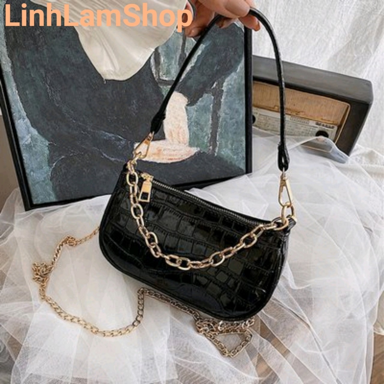 Túi nữ kẹp nách đeo vai da vân cá sấu, thiết kế dây xích thời trang, trẻ trung YL0061 bền đẹp