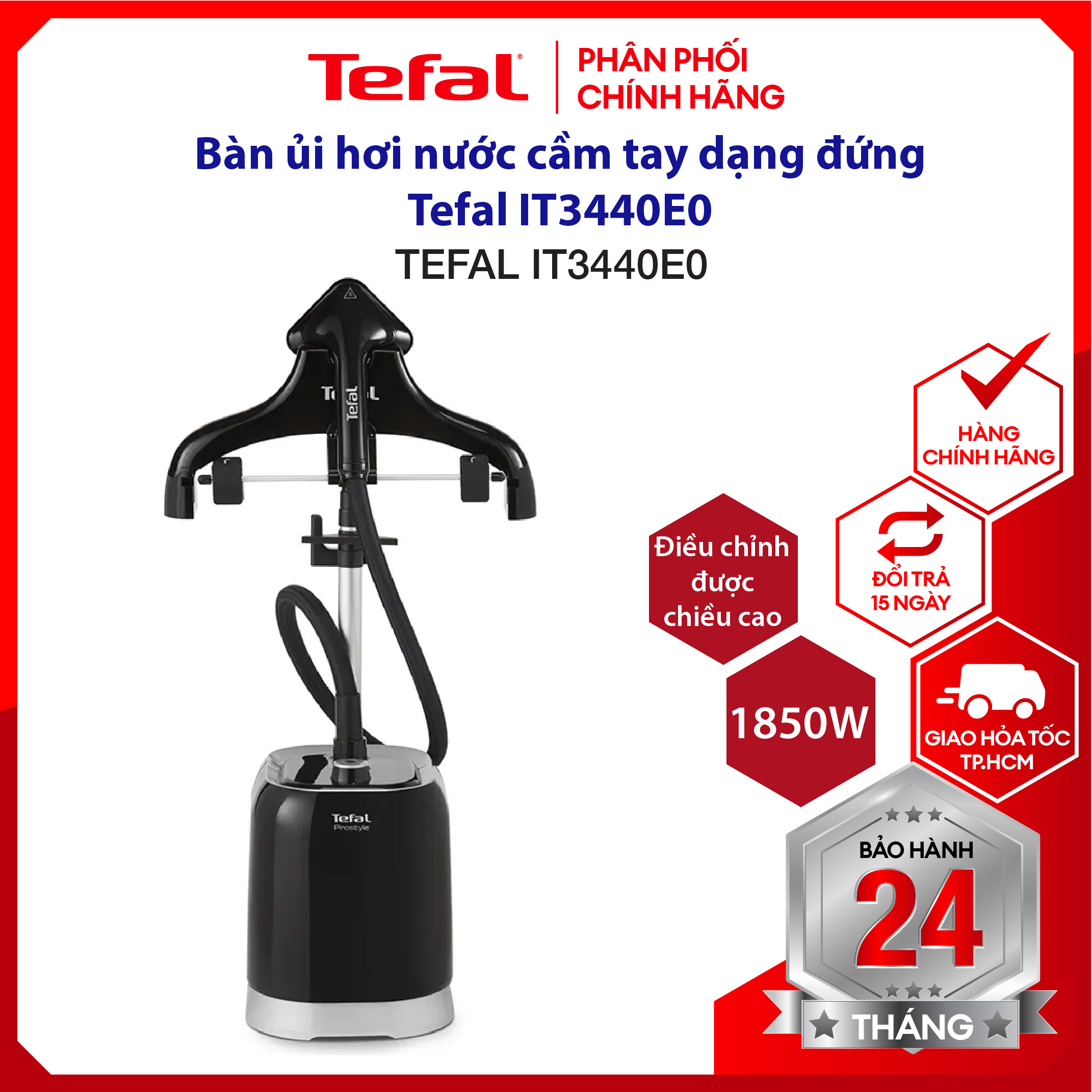 |HỎA TỐC 2H| Bàn ủi hơi nước cầm tay, bàn là hơi nước cầm tay đứng Tefal IT3440E0 - dung tích 1.5L - 1800W - phụ kiện kèm theo: bàn chải, bàn chải vải, móc áo quần.