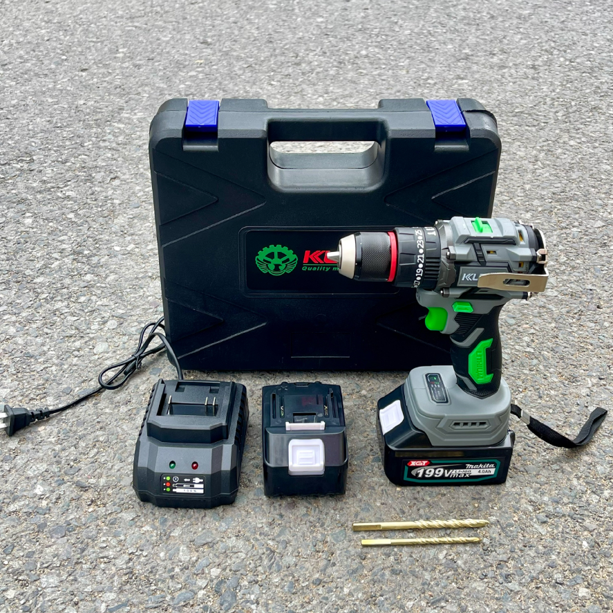 [HỘP + 2 MŨI KHOAN] Máy Khoan pin 3 Chức Năng KUTAN XÁM Không Chổi Than Có bọc đuôi INOX - Bảo Hành 6 Tháng