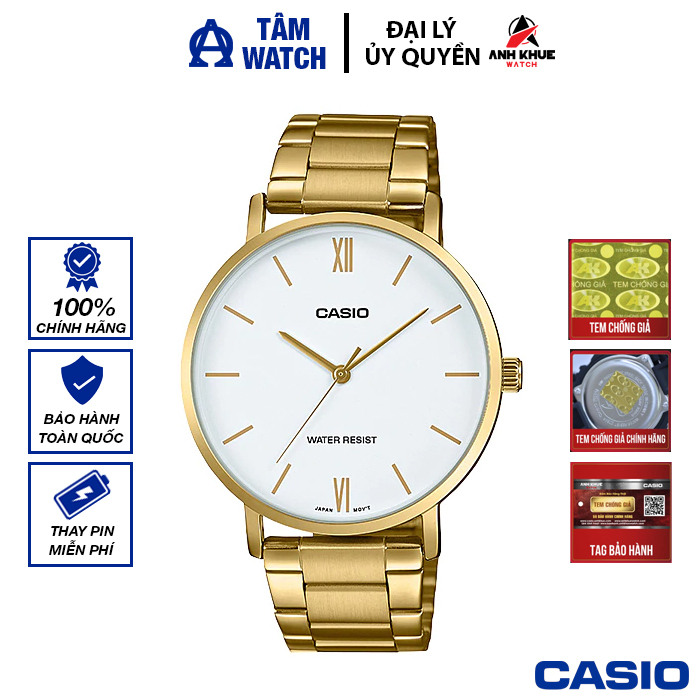 Đồng hồ nam dây kim loại casio standard chính hãng anh khuê mtp-vt01g-7budf