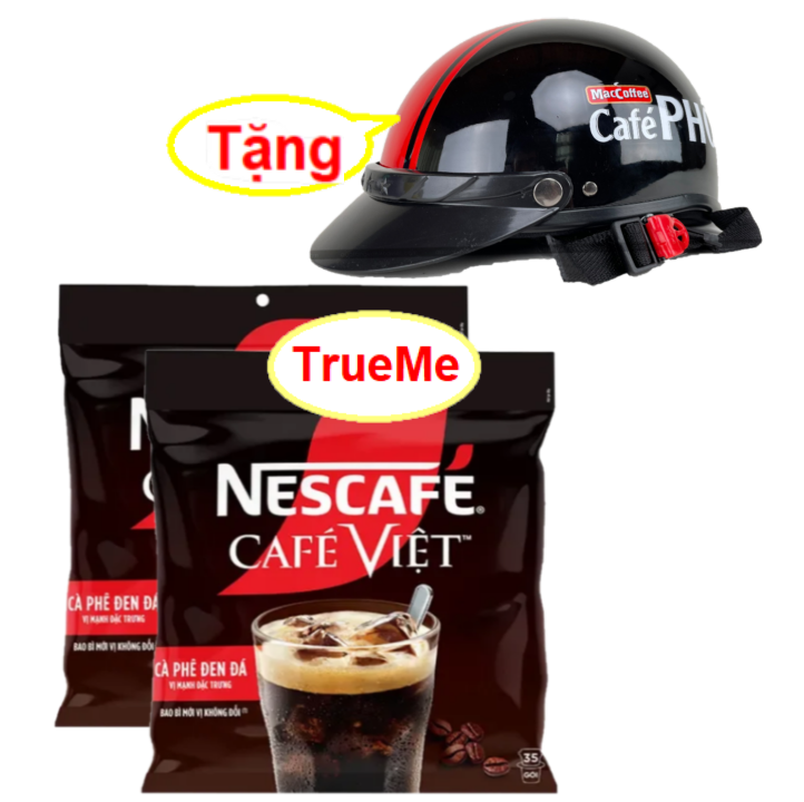   Tặng Nón Bảo Hiểm  Combo x2 túi Nescafe Café Đen Đá Việt 35 gói x 16g Túi - Ca Phê Đen Đá - Cafe Viet - Ca phe hoa tan - coffee - nescafe viet - true me - ca phe chon - viet35 TrueMe TrueMilk TrueMeNews LazadaTrueMe 