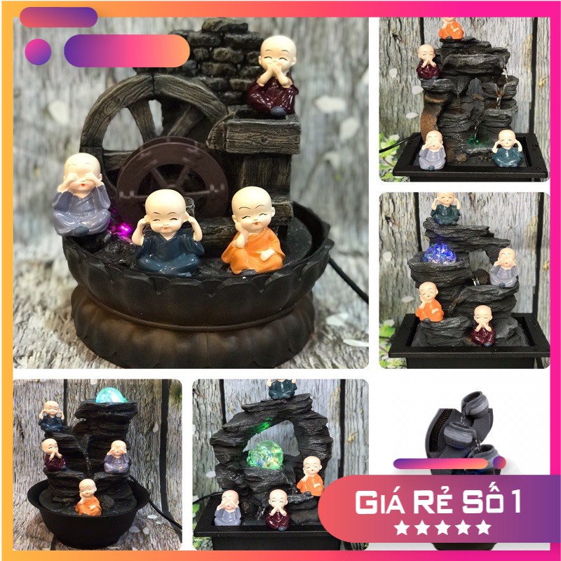 Thác phong thuỷ chú tiểu tứ không[CHỌN MẪU]-Hòn non bộ- Thác phong thủy mini-Thác nước để bàn