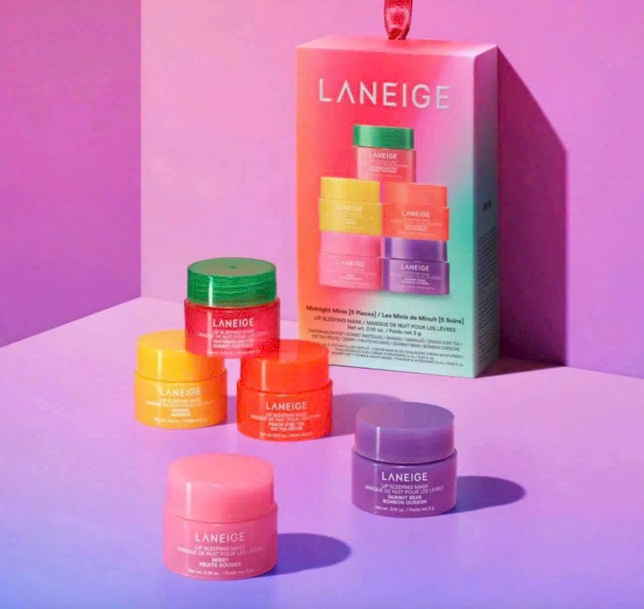 Set mặt nạ ngủ môi Laneige Midnight Minis Lip Set Limited dưỡng môi mềm mịn, căng bóng