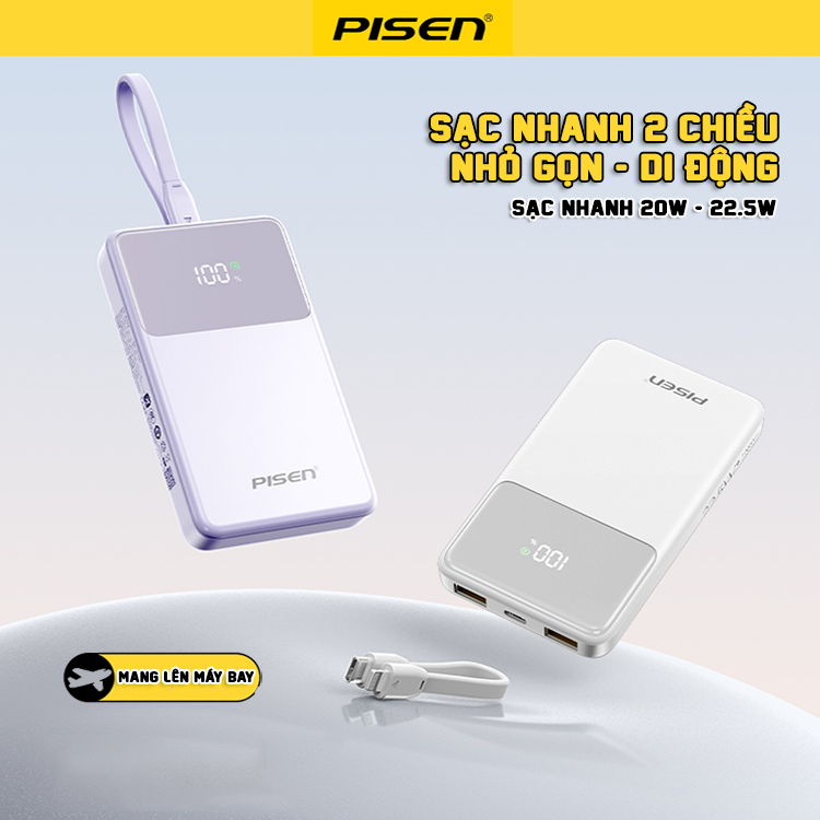 Sạc dự phòng PISEN QUICK Power Cube (LC) Digital 22.5W 10000mAh/20000mAh , sạc nhanh, an toàn, chống chai pin, chứng chỉ CCC ( 3C cho lên máy bay ) , phù hợp cho Iphone, samsung, huawei, xiaomi, Model : TP-D260/261 .... Hàng chính hãng, bảo hành 24 tháng