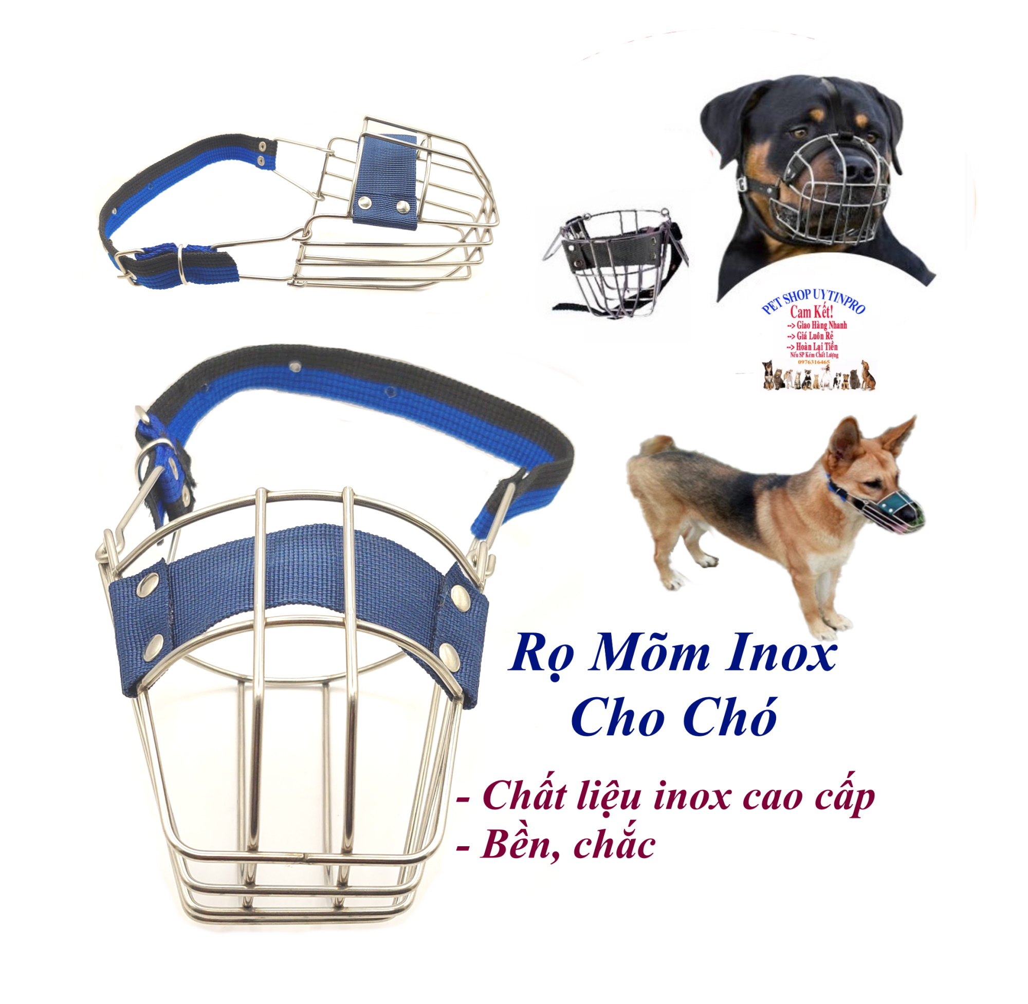 Rọ mõm inox cho Chó Chất liệu inox chắc chắn Dây dù bền chắc có điều chỉnh Chống cắn phá không ăn vật lạ