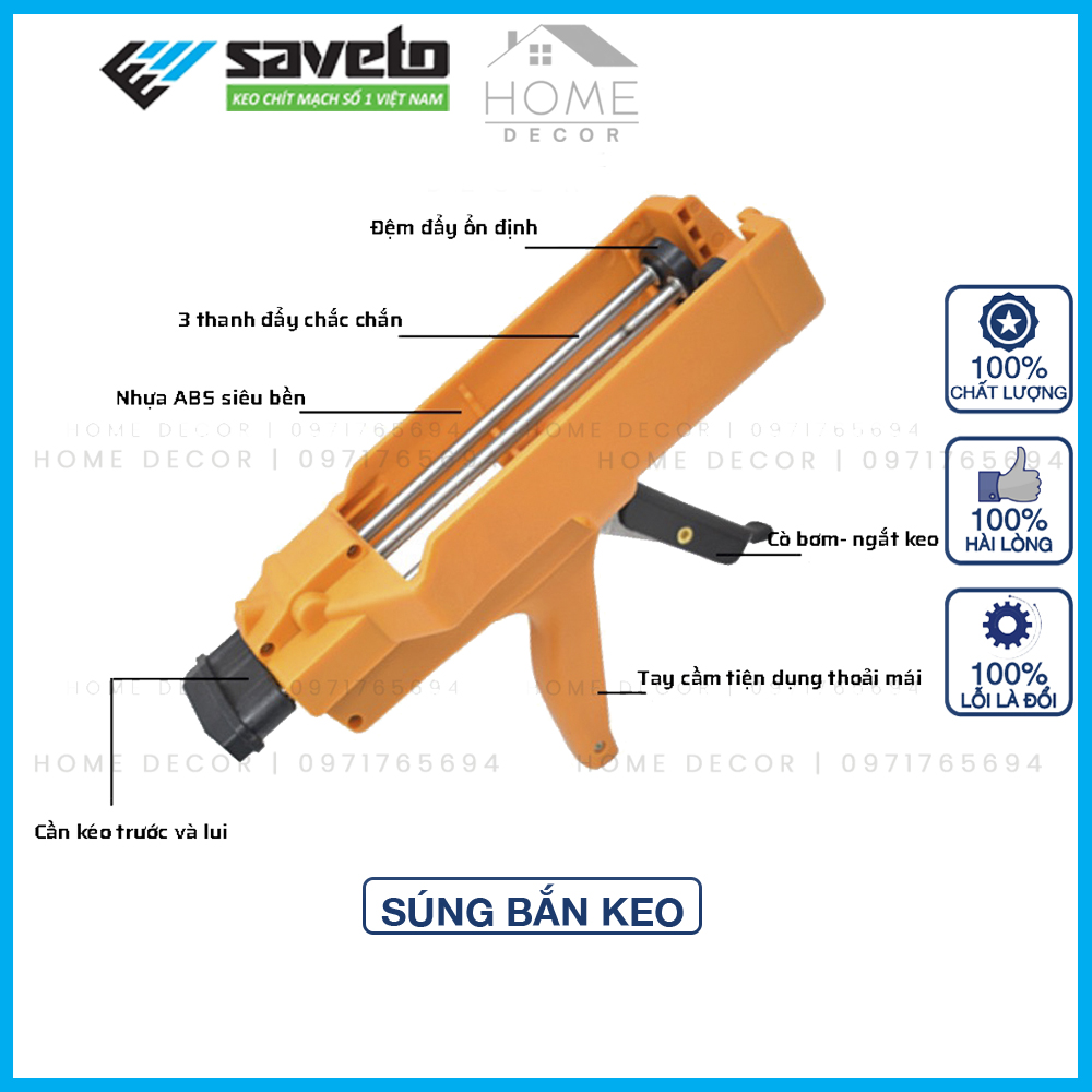 Súng Bắn Keo Chà Ron 2 Thành Phần, Súng Băn Keo 2 Thành Phần - Dùng Để Thi Công Keo Chà Ron Saveto Cao Cấp(Keo Chít Mạch Saveto)