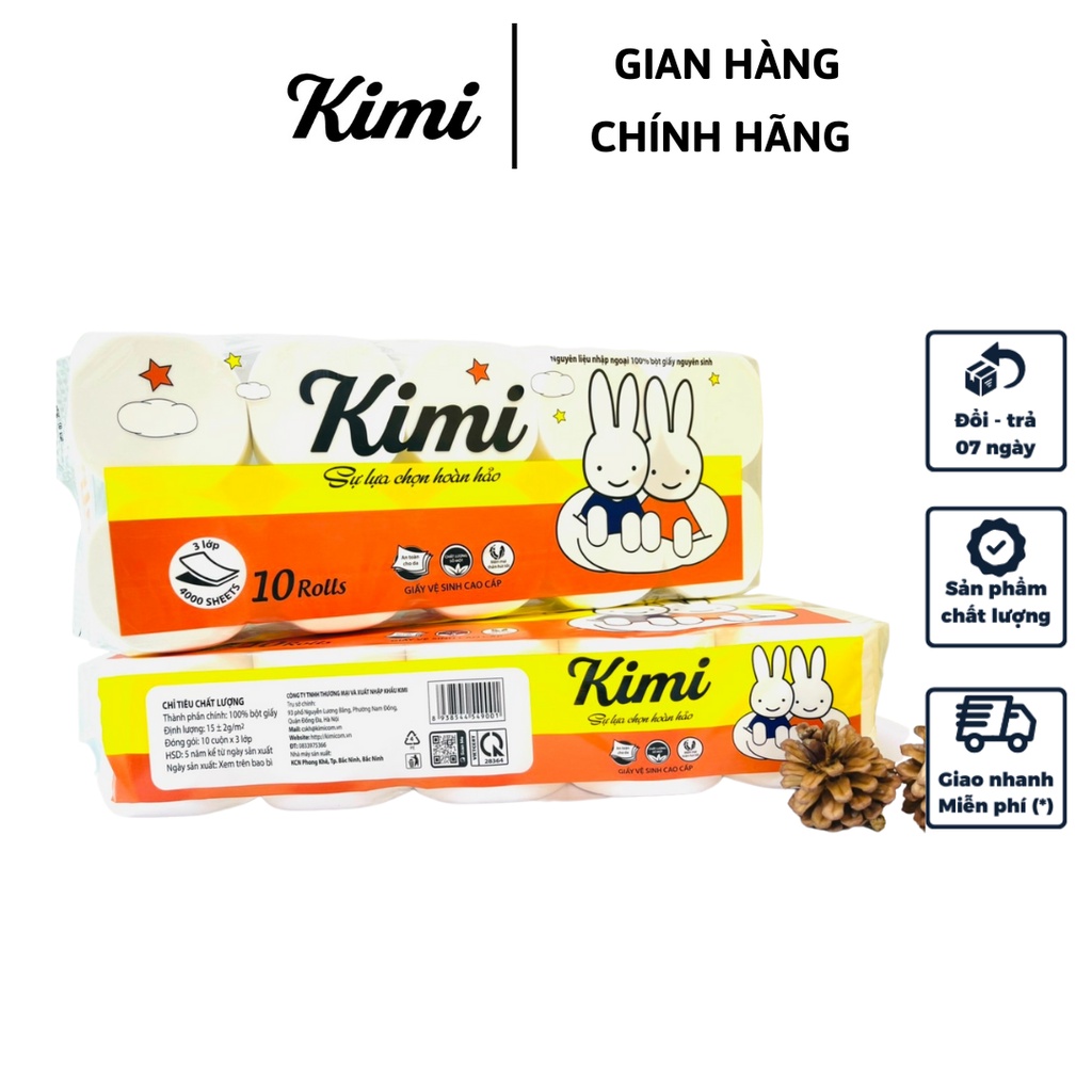 Combo 2 bịch Giấy Vệ Sinh Kimi Bịch 10 Cuộn 1.1 kg siêu dai, mềm mịn, không có chất tẩy trắng -