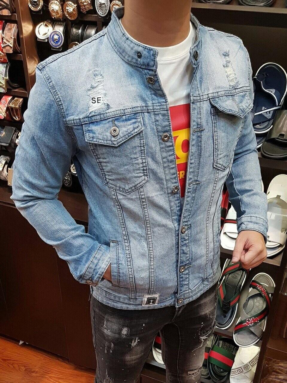 [HCM]ÁO KHOÁC JEAN NAM CỔ TRỤ CÓ NÚT GÀI CỔ SIÊU CHẤT PT2000 sakura