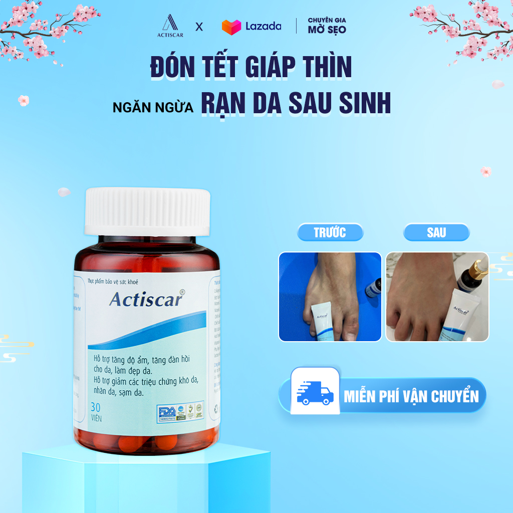 Viên uống làm mờ sẹo actiscar xoá làm mờ sẹo thâm, sẹo lồi, rỗ chính hãng