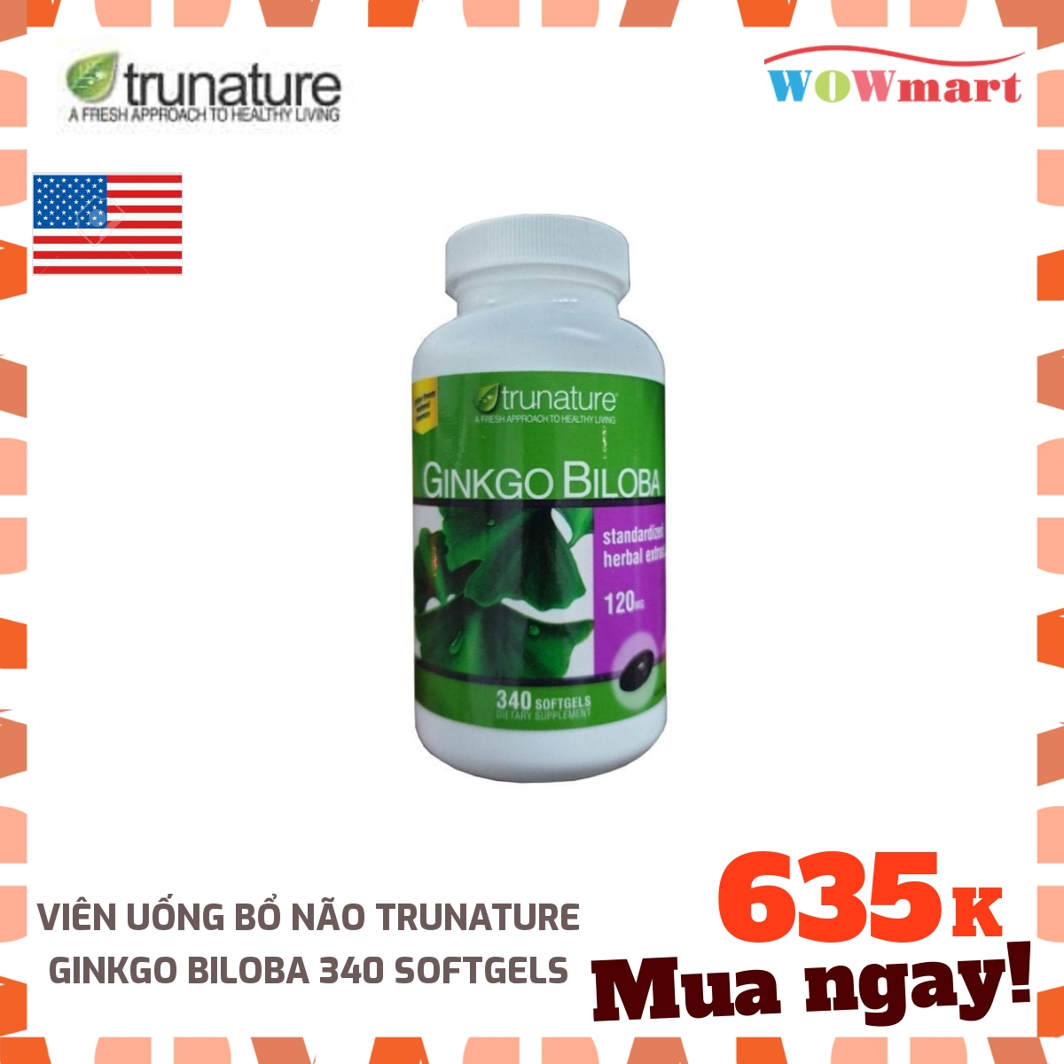 [HCM]Viên uống bổ não Trunature Ginkgo Biloba 340 Softgels - [MỸ]