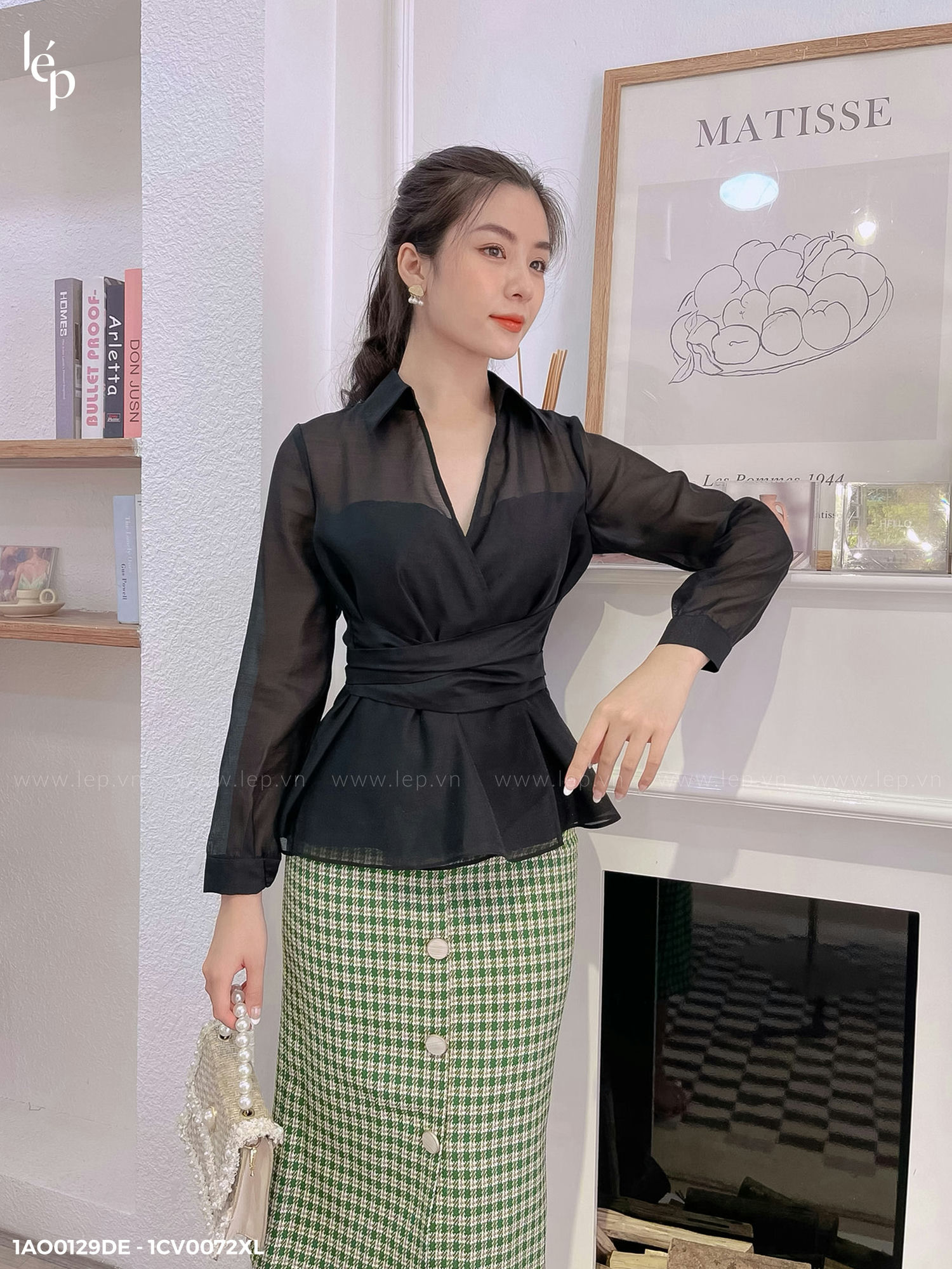 Áo sơ mi nữ wrap tơ nến 1ao0129de lep'