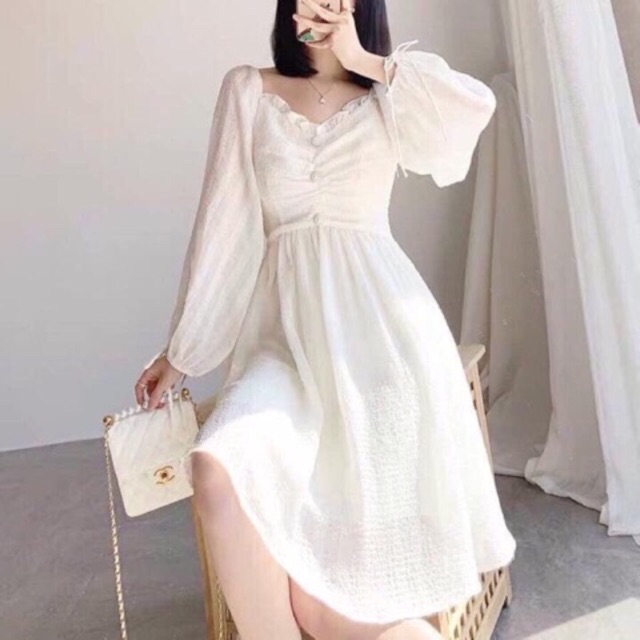 Váy trắng tay bồng - Váy tiểu thư