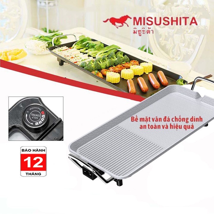 BẾP NƯỚNG ĐIỆN THÁI LAN MISUSHITA MS-11563S. Bếp nướng điện Misushita ,chảo nướng điện,bếp nướng không khói Misushita ,hàng cao cấp 5 chức năng điều chỉnh nhiệt, được phủ một lớp men chống dính BH1 NĂM