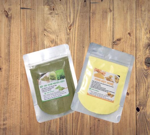 Combo 2 gói Bột đắp mặt tinh bột nghệ & Bột trà xanh Giảm mụn mờ vết thâm