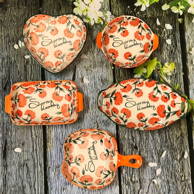 [HCM]Chén đĩa sứ tráng men hoa cúc dùng được trong lò nướng lò vi sóng