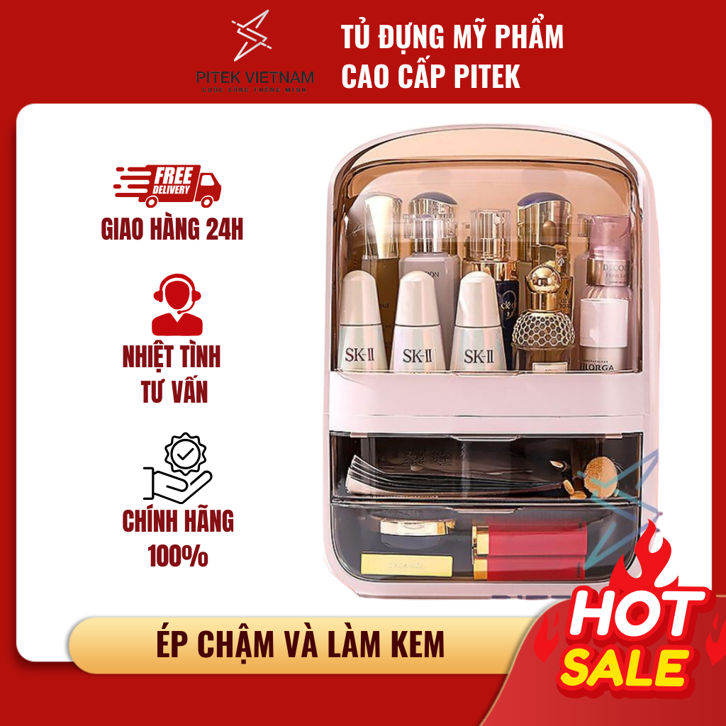 Hộp đựng mỹ phẩm ytc để mỹ phẩm cao cấp nhựa abs nhập khẩu, kệ đựng mĩ phẩm, tủ đựng mĩ phẩm cao cấp - pitek