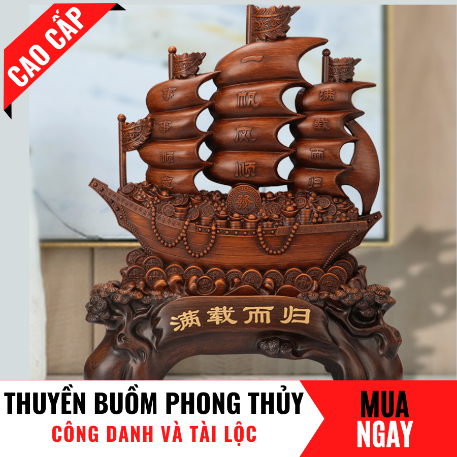 Tượng Thuyền Buồm Chở Vàng Trang Trí Phong Thủy Cao 25cm