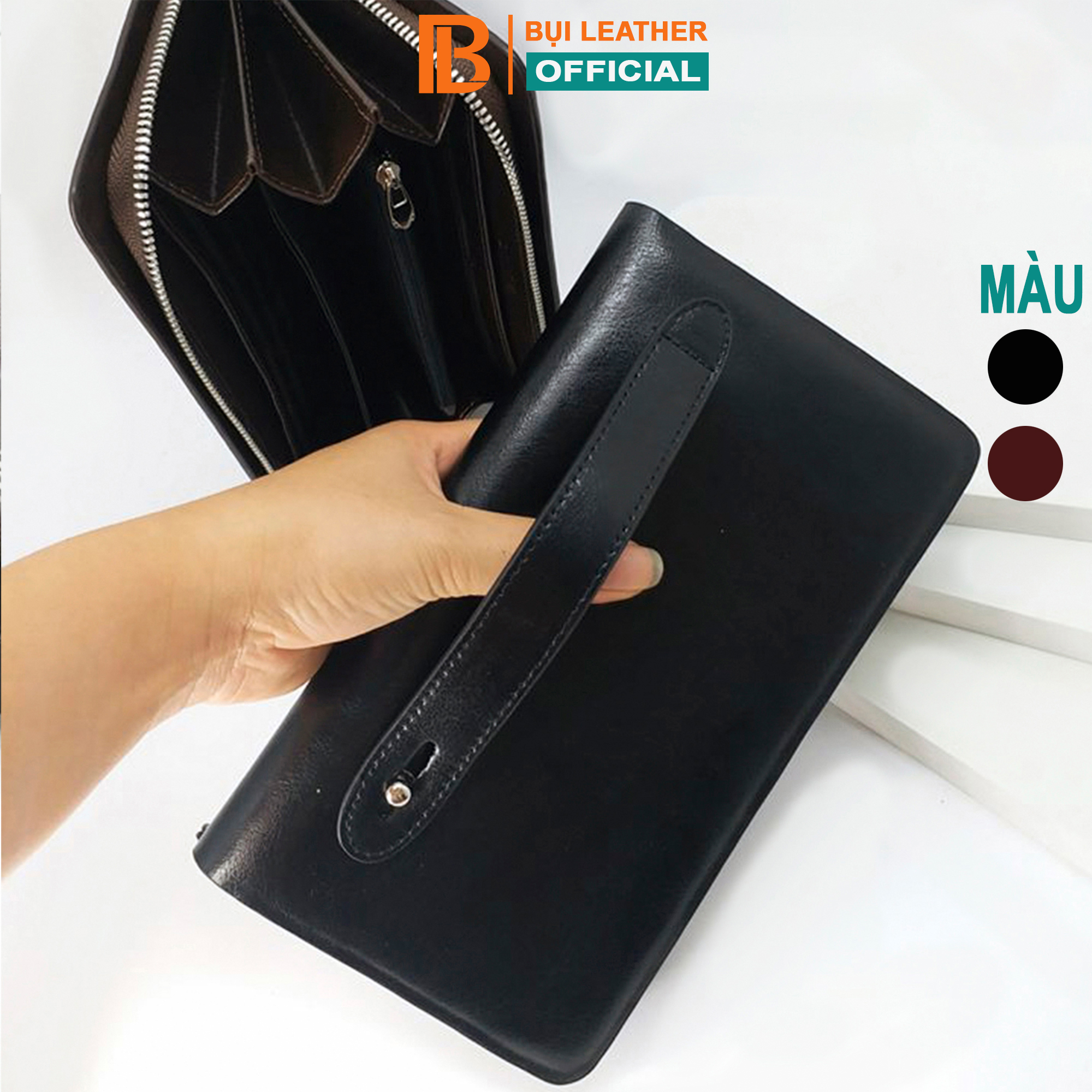 Ví cầm tay nam da bò mill C104 cao cấp, ví dài nam da thật, nhiều ngăn hai màu nâu và đen; đựng điện thoại, đồ cá nhân phong cách, Fullbox hộp sang trọng làm quà tặng, thương hiệu Bụi leather chuyên đồ da