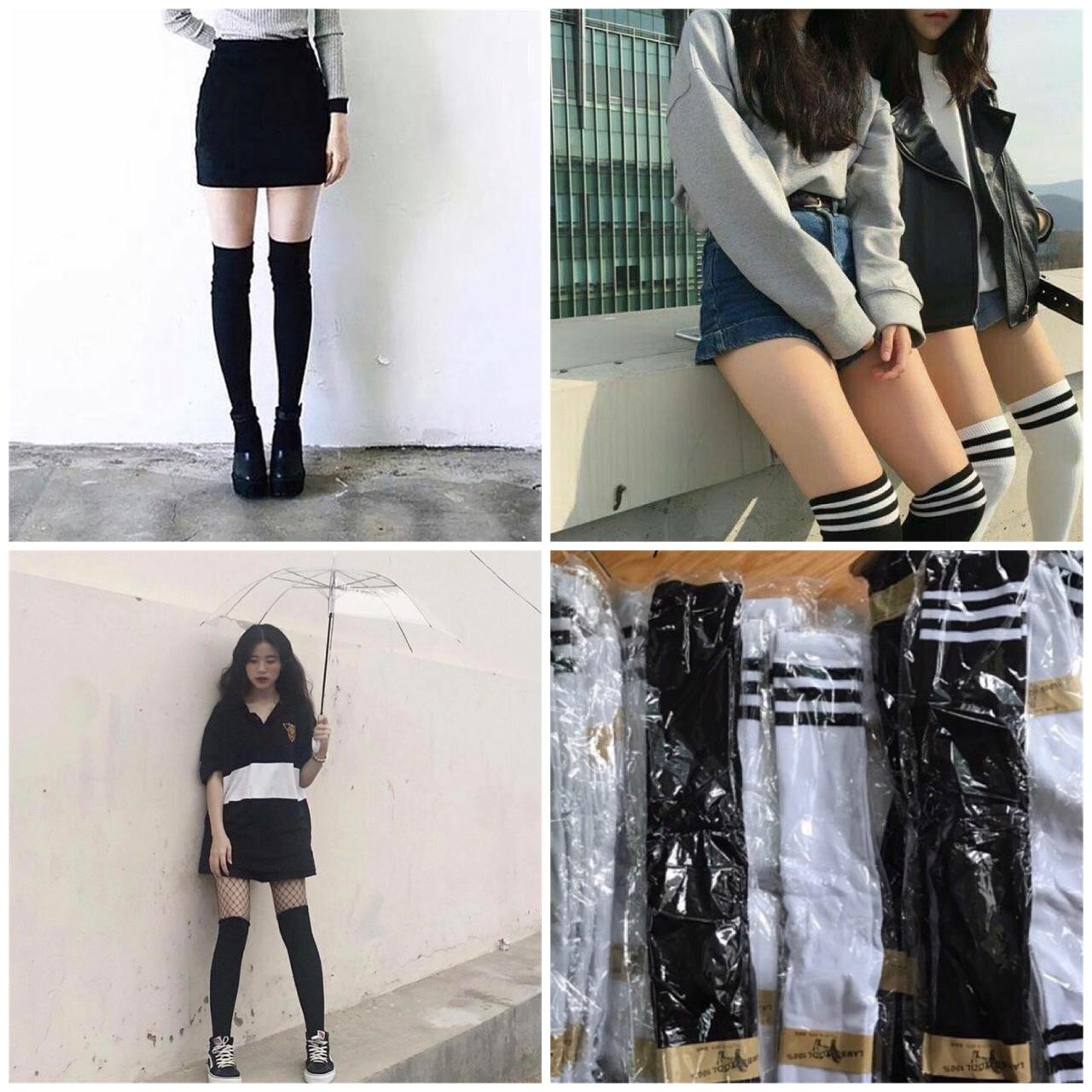 Tất qua gối - Vớ Tất đùi trơn dày đẹp Style Hàn.Quốc