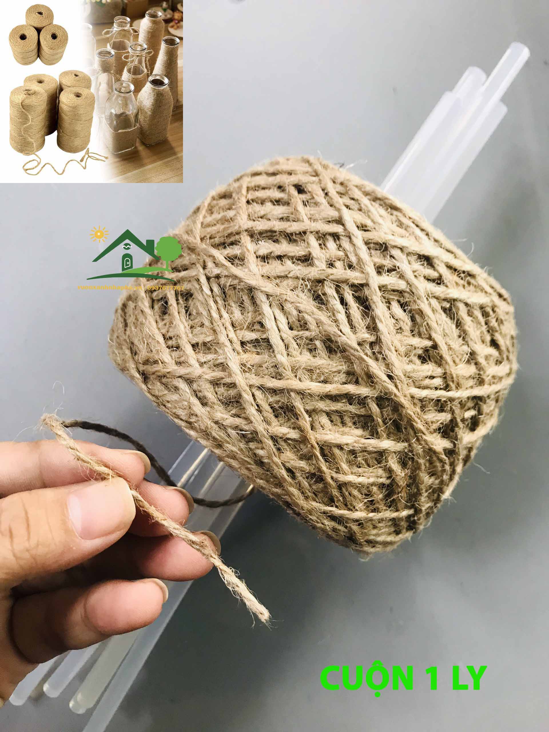 Combo cuộn dây thừng dây gai trang trí 1ly - 2ly kèm 5 cây keo nến