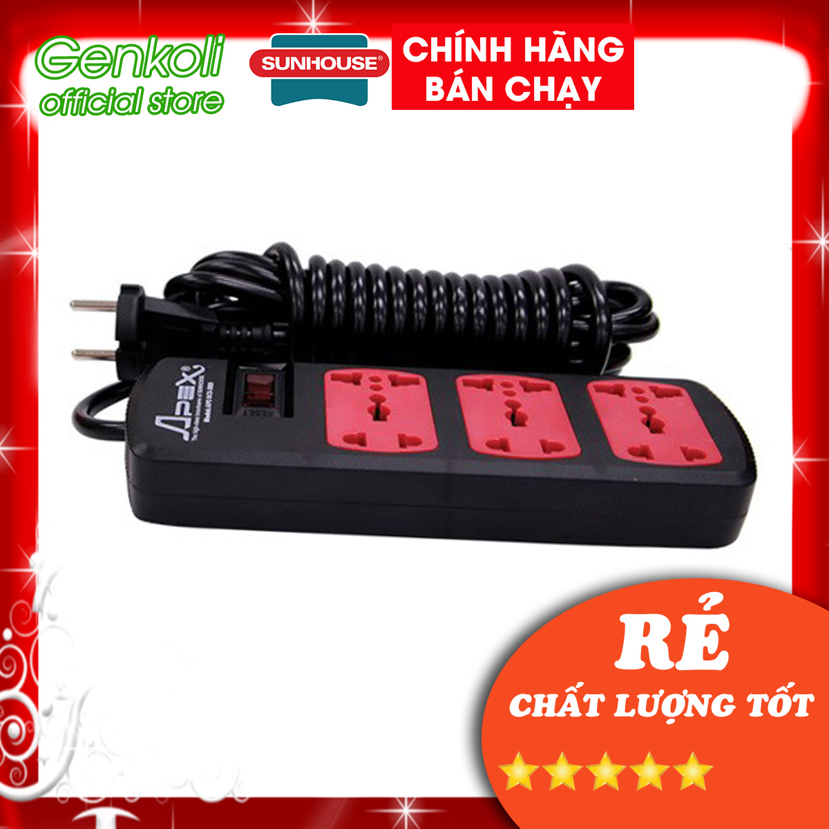 Ổ điện cao cấp Sunhouse 6 lỗ cắm OC5-3RD, ổ cắm điện chịu tải dây dài 4,5m - Bảo hành chính hãng