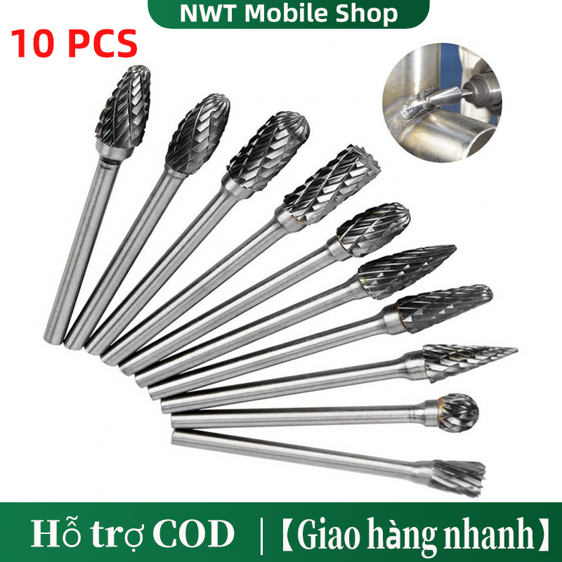 10 cái Mũi mài khắc hợp kim trục 6x3mm - mũi khắc mài gỗ cao cấp