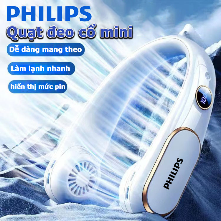 Philips quạt đeo cổ mini không cánh, quạt treo cổ mini sạc pin tích điện quạt cầm tay,pin 4000mah 5 chế độ mô phỏng gió tự nhiện，hiển thị kỹ thuật số năng lượng pin,quạt treo cổ quạt điện mini quạt tích điện