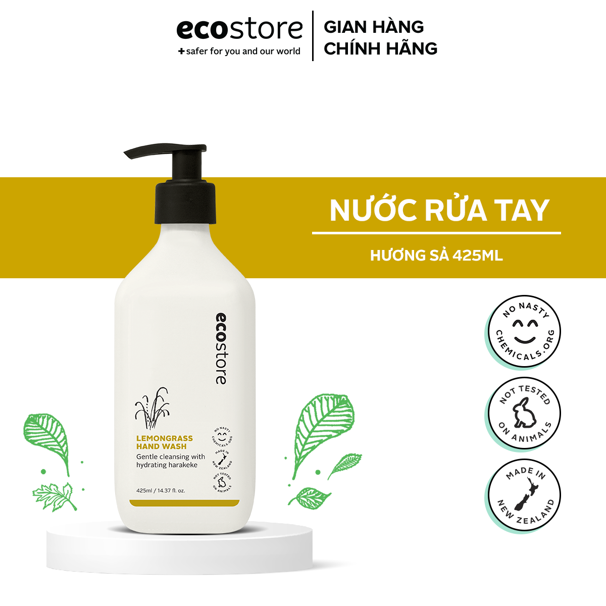 Nước rửa tay gốc thực vật ecostore 425ml diệt khuẩn - dưỡng ẩm - không khô da - hương sả