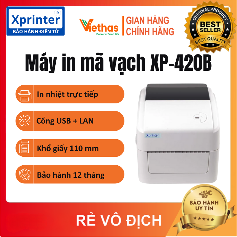 Máy in tem nhiệt mã vạch xprinter xp-420b chuyên in đơn hàng sàn tmđt, in vận đơn ghtk, viettel post,.. khổ decal a6 - kết nối dễ dàng in từ máy tính , điện thoại