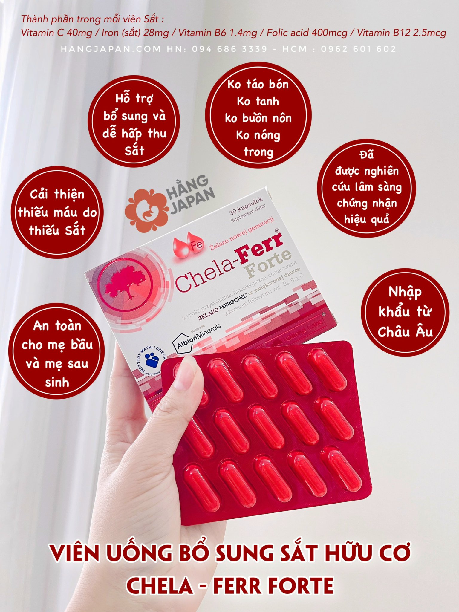 Sắt cho bà bầu Chela-Ferr Forte – hỗ trợ bổ sung và dễ hấp thu sắt 30 viên, 14,4g