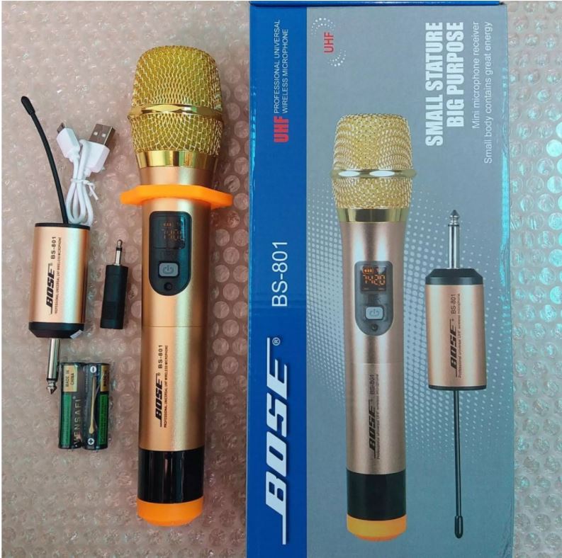 Mic không dây bose bs-801 micro không dây mic hát bluetooth micro không dây cao cấp dùng cho hát dàn hoặc loa kéo hát karaoke, thiết kế đẹp mắt, chống hú, lọc âm tốt.
