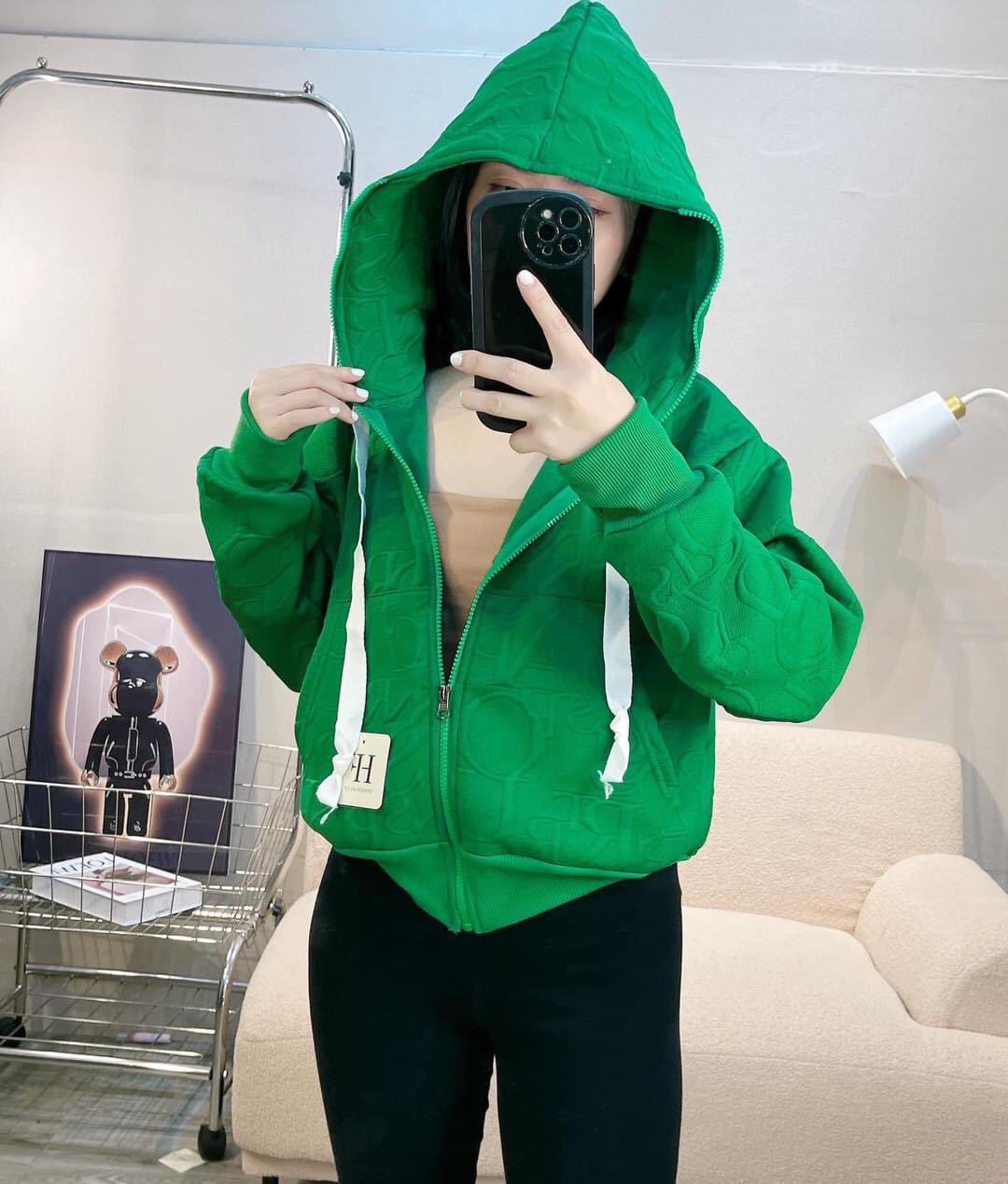Áo khoác lửng Nữ Kiểu Croptop tay rộng cánh dơi dập nổi có túi trong siêu bự MCcroptop873 873