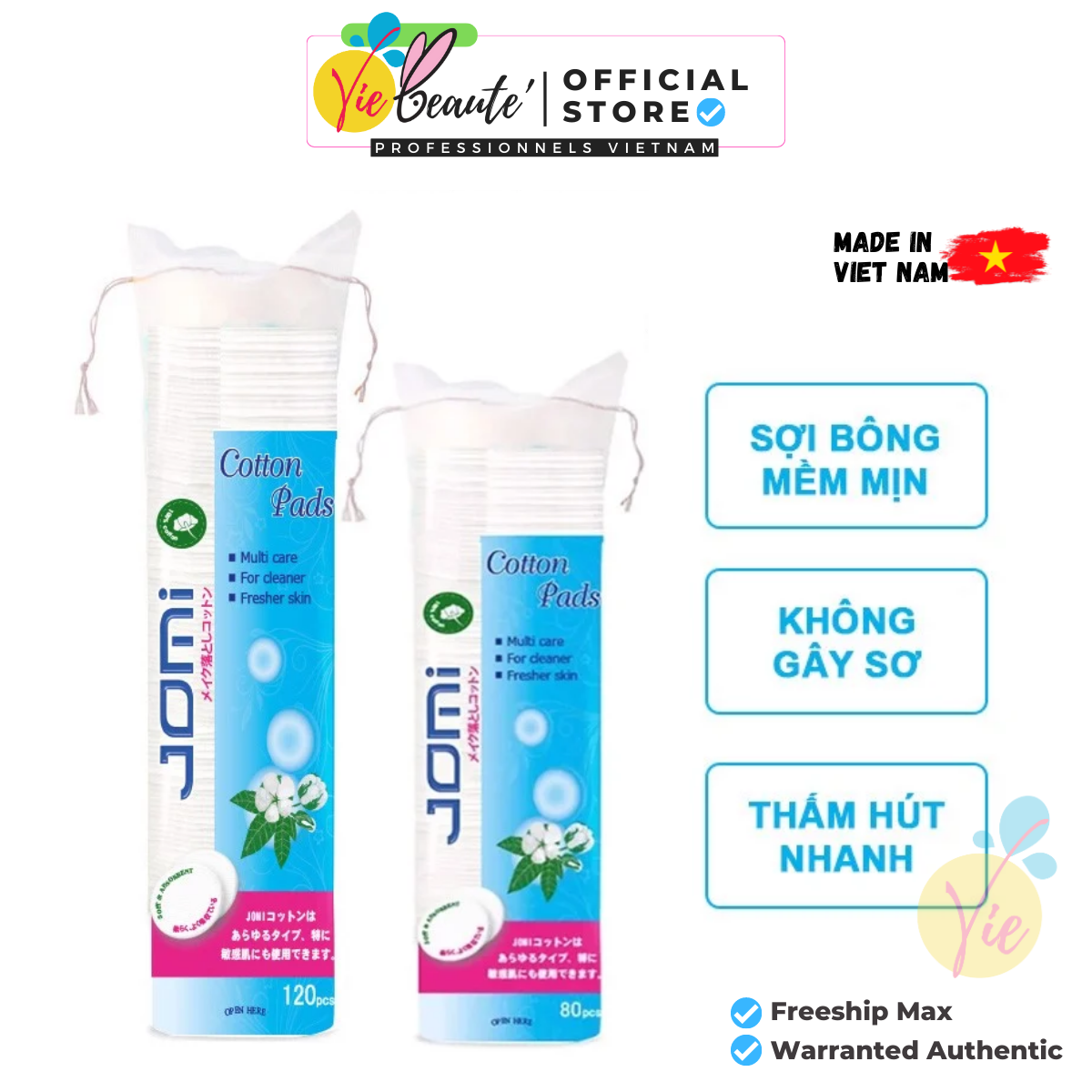 Jomi Bông Tẩy Trang Cotton Pad 100% cotton tự nhiên siêu thấm, siêu mịn