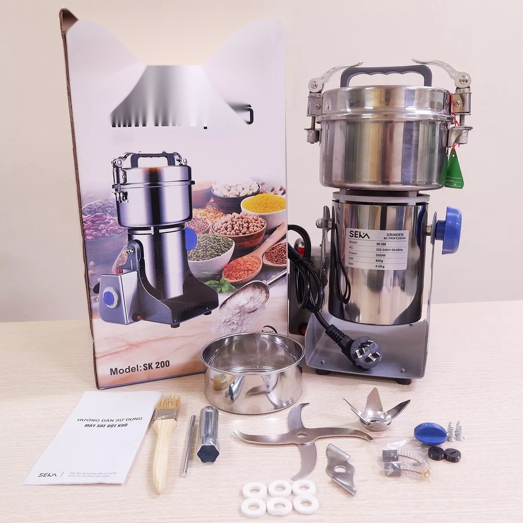 Máy xay bột khô seka sk200- máy xay bột tinh bột nghệ ngũ cốc tam thất- máy xay bột khô đa năng siêu mịn
