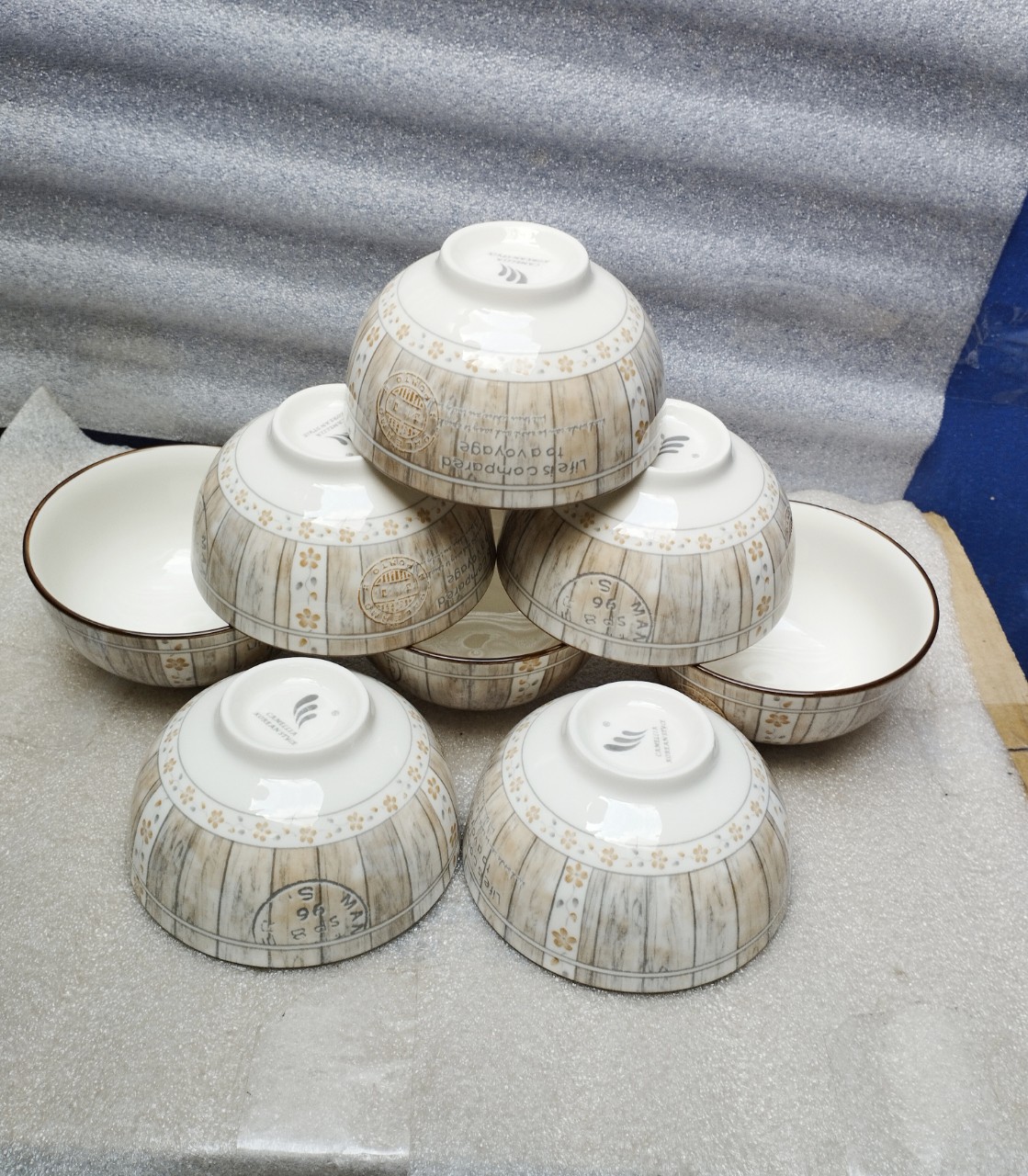 Combo 10 chén, 5 chén sứ hoa văn bông xám 11cm A81, chén cơm trắng 11cm, chén chấm trắng 8.5cm