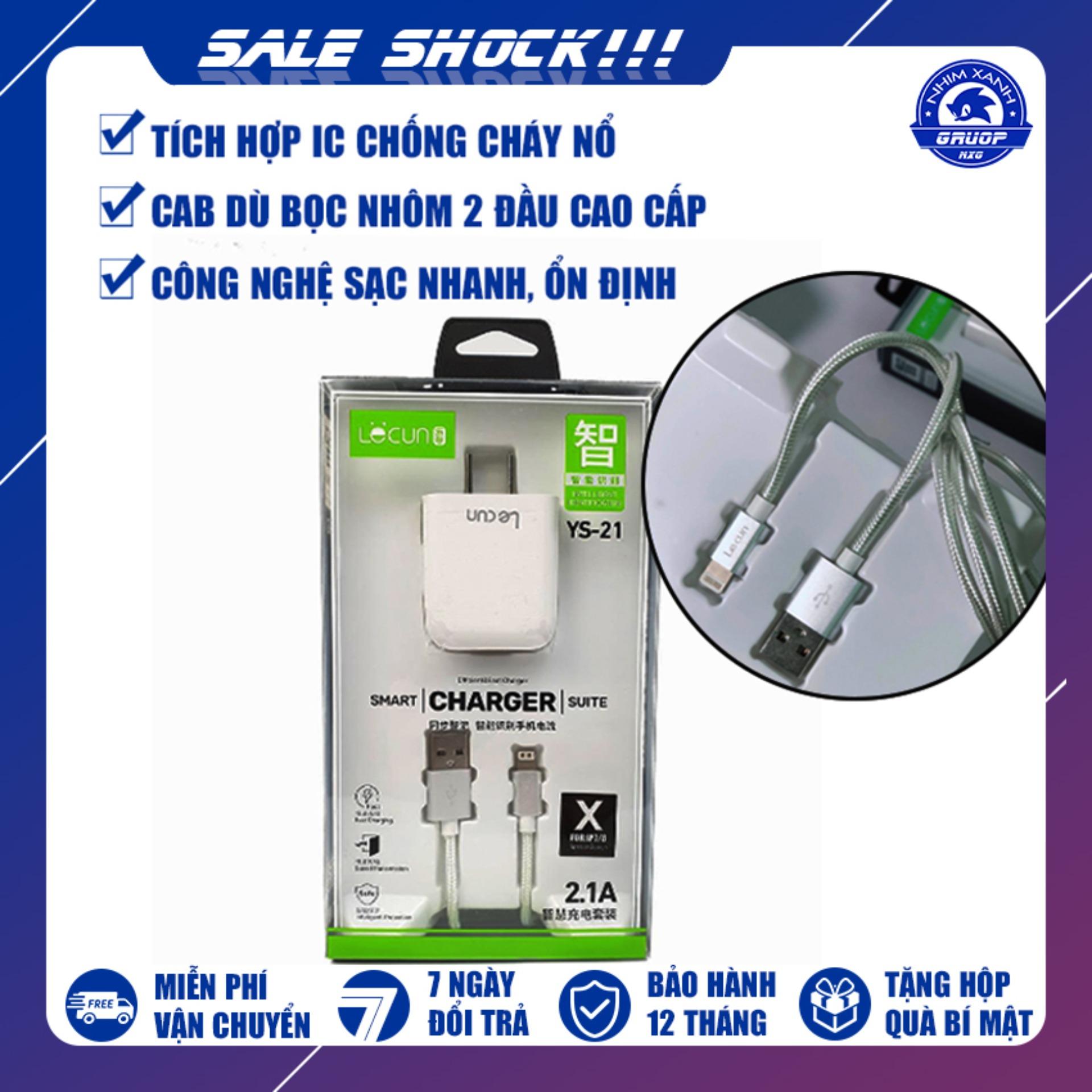 Combo cáp sạc + củ 2.1a lecun ys-21 cho iphone/ipad/ samsung bọc dù bền, đẹp, tiện lợi nxg