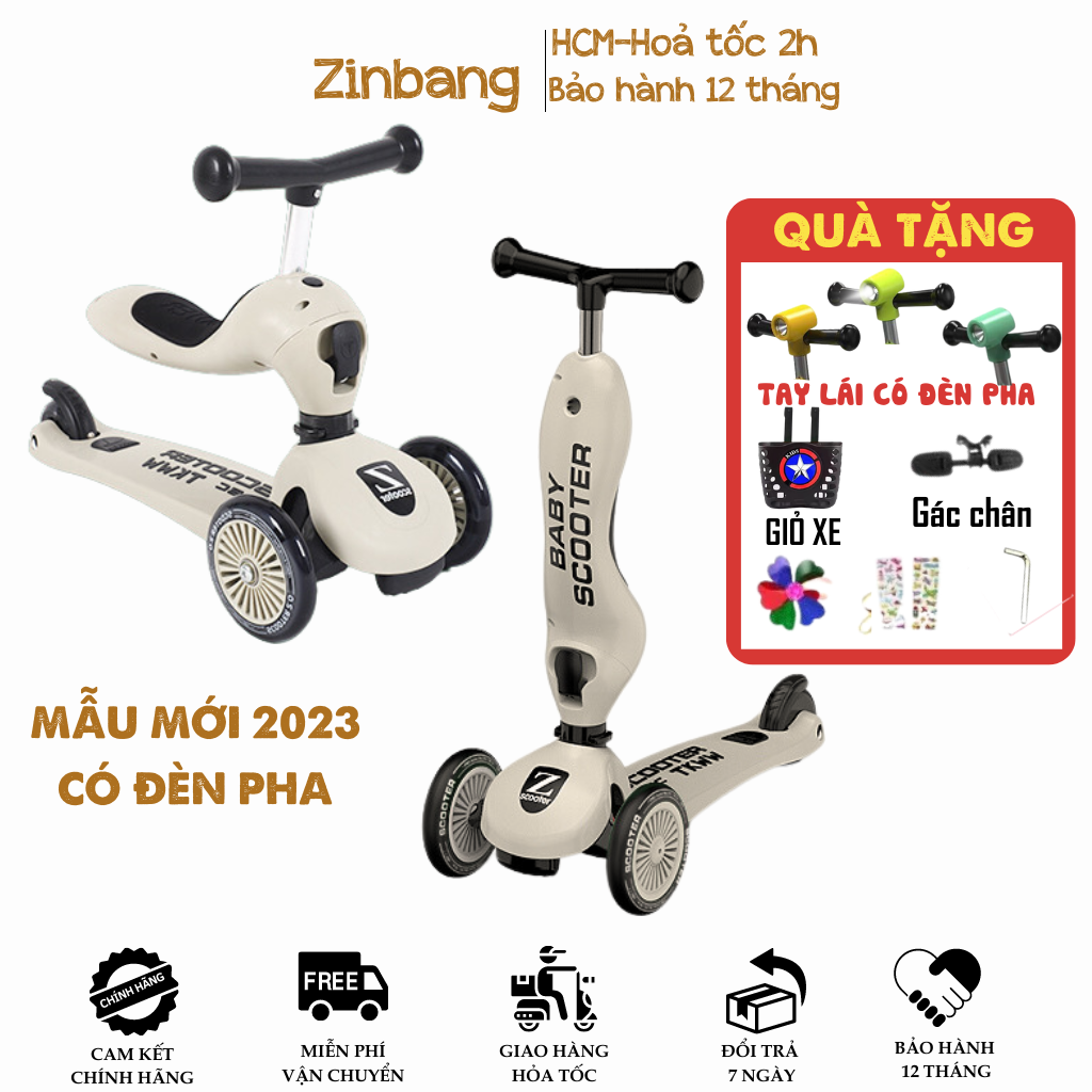 Xe scooter chòi chân cho bé 3in1 từ 1-6 tuổi chính hãng Zinbang, scoot and ride, trượt, tập đi, xe đẩy