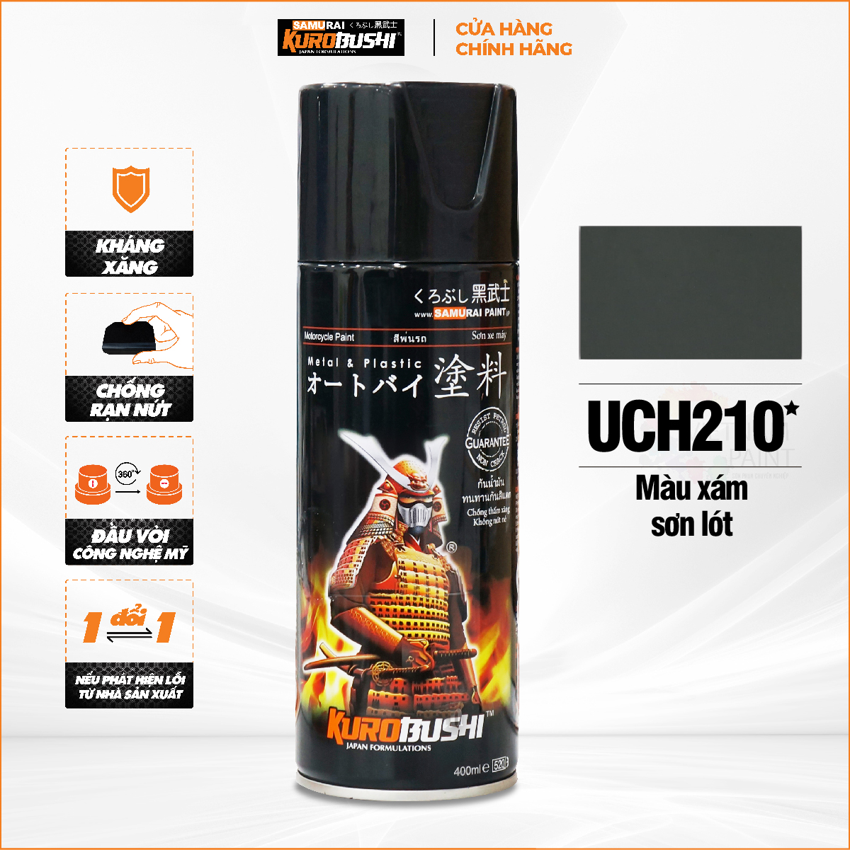 Sơn xịt samurai kurobushi - màu xám sơn lót uch210 chuyên dùng cho xe máy