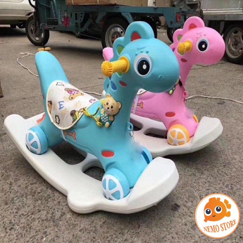 Ngựa bập bênh có đèn có nhạc có bánh xe cho bé