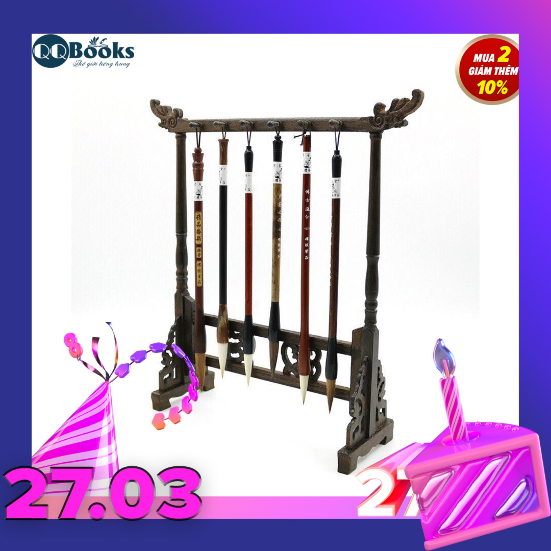 GIÁ Gỗ Treo Bút Lông Thư Pháp - Loại 08 cột cao cấp - Giá Gỗ Giá Treo Bút Lông - Văn Phòng Tứ Bảo - Treo Bút Lông Thư Pháp - Giá Treo Bút Hai Trụ Cổ Điển Gỗ Kê Sí Mộc